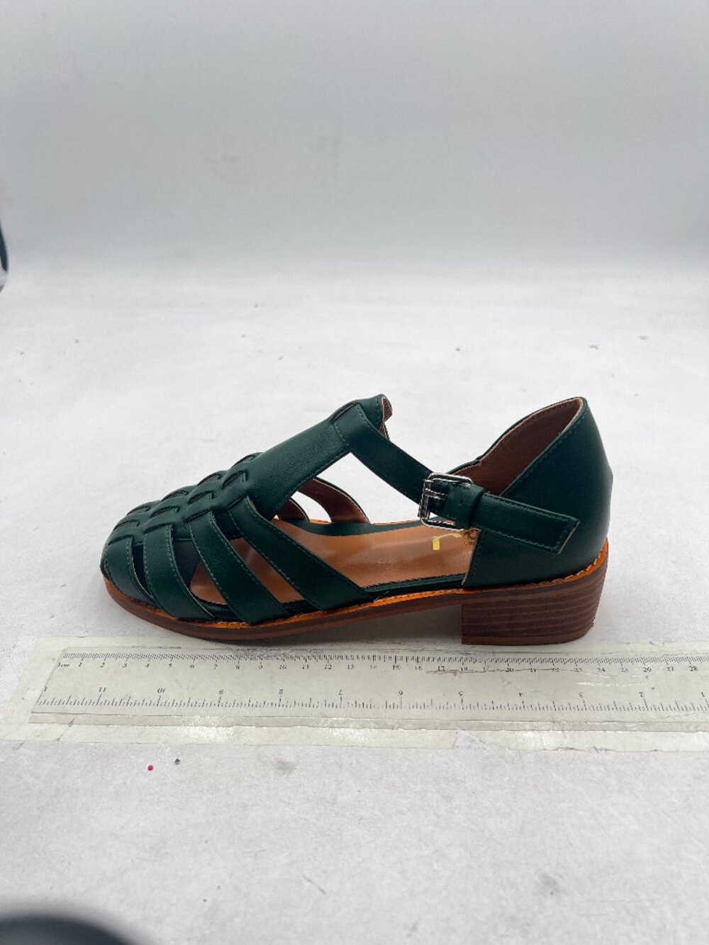 FSJ Green Retro Closed Toe Low Block Heel Woven Roman Ankle Strap Caged Sandals - Picture 2 of 8